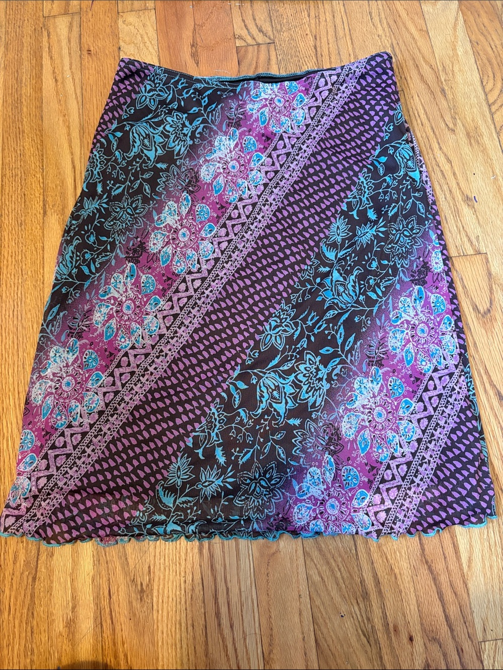 Y2K IZ Byer Purple and Teal Floral Midi Skirt.